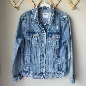 Old Navy Distressed Denim Light Blue Jean Jacket, 100% Cotton, Size Large